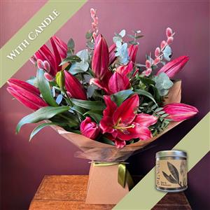 Pink Lily Bouquet &amp; Candle