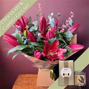 Pink Lily Chocolate &amp; Candle Gift